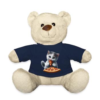 Cat eats pizza - Teddy Bear - french navy - Front