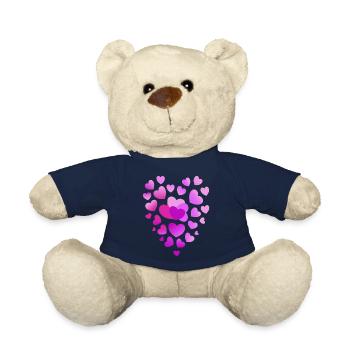 pink hearts pink heart - Teddy Bear - french navy - Front