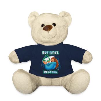 Recycler, recycler, slogan de protection de l’environnement - Nounours - bleu marine - Devant
