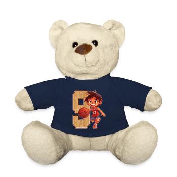 Basketball Birthday - 9 years old Boy - 9. - Teddy Bear - french navy - Front