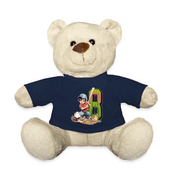 Baseball Birthday - 8 years old boy - 8. - Teddy Bear - french navy - Front