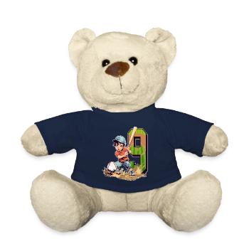 Baseball Birthday - 9 years old boy - 9. - Teddy Bear - french navy - Front