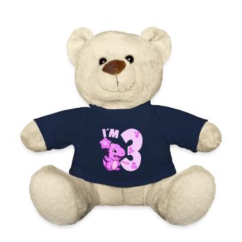Cute Dinosaur I'm 3 Dino Birthday Girl - Teddy - French Navy - Vorne