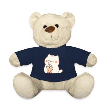 Boba and Cats Katze die Bubble Tee trinkt Anime - Teddy - French Navy - Vorne