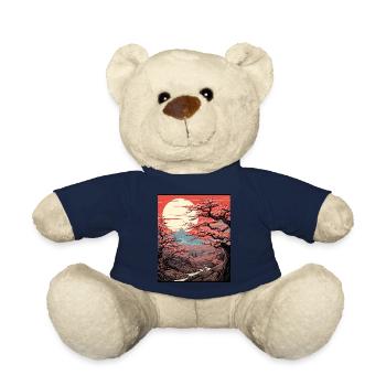 Japanese Cherry Blossom Tree Art Print Sakura - Teddy Bear - french navy - Front