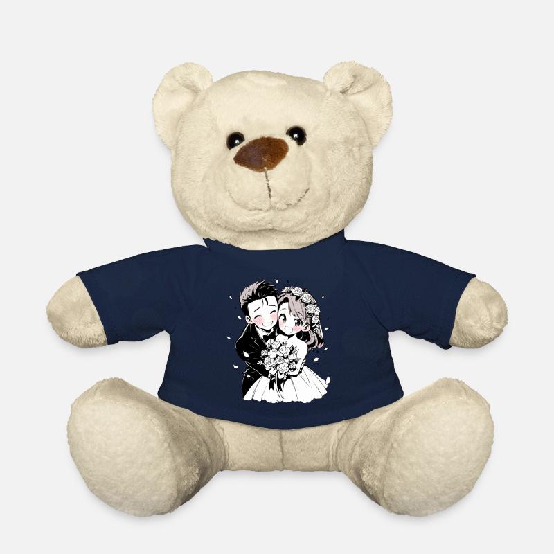Hochzeit Aquarell Anime Chibi Braut und Bräutigam - Teddy - French Navy