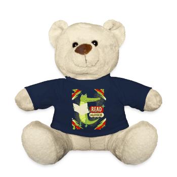 Funny Crocodile, Reading, Book, Newspaper Saying - Teddy Bear - french navy - Front