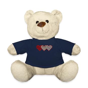 Büffel Rot Schwarz Kariert Leopard Herzen Valentin - Teddy - French Navy - Vorne