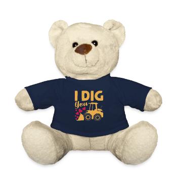 Je t’aime pelle bulldozer grue drôle Saint-Valentin - Nounours - bleu marine - Devant