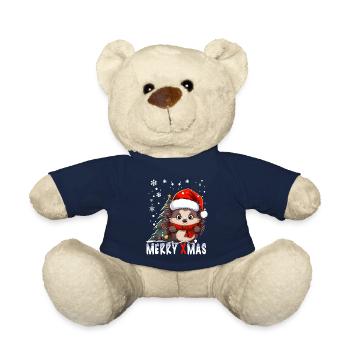 Hérisson avec chapeau de Père Noël célébrant Noël dans la neige - Nounours - bleu marine - Devant