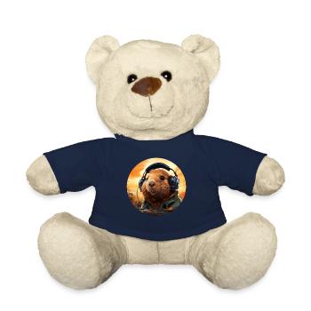 Lustiges Capybara, Wasserschwein mit Kopfhörer - Teddy - French Navy - Vorne