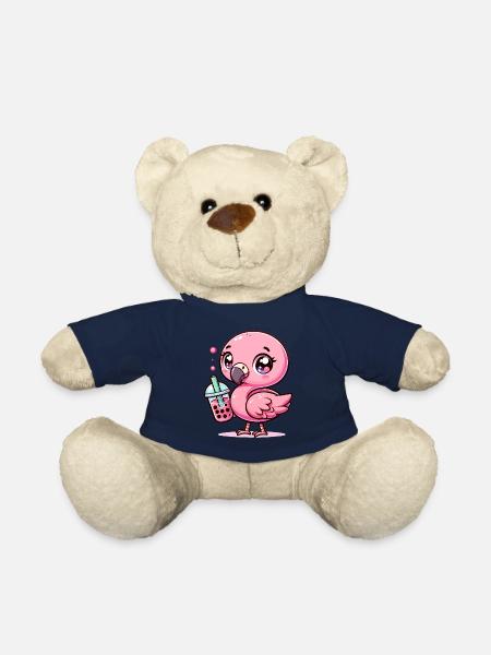 Mignon Kawaii flamant rose bulle amant de thé flamant rose - Nounours - bleu marine