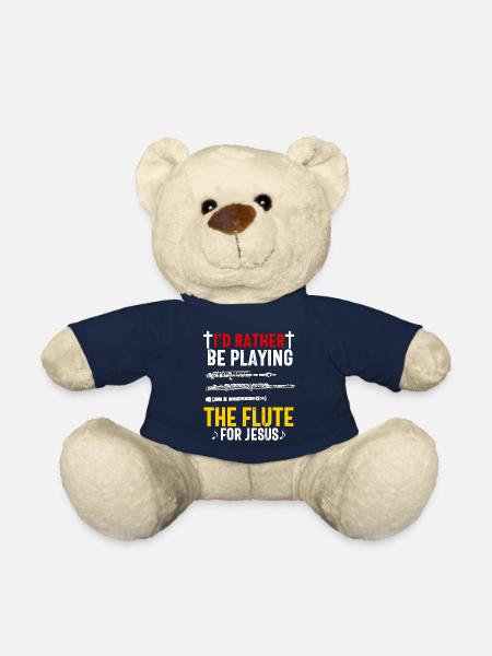 Flute Player Christian Women Girls Men Flutist - Teddy Bear - french navy