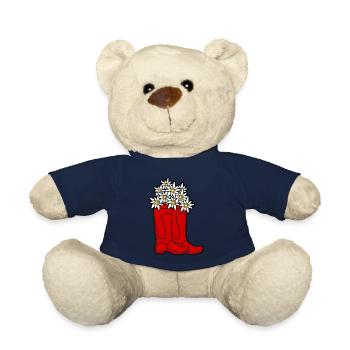 Red Rain Boots Flowers - Teddy Bear - french navy - Front