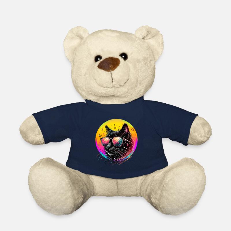 Katze Katzen Mama Neon Sonnenbrille 80er Disco - Teddy - French Navy