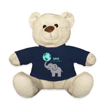 Baby elephant holding the globe - Teddy Bear - french navy - Front