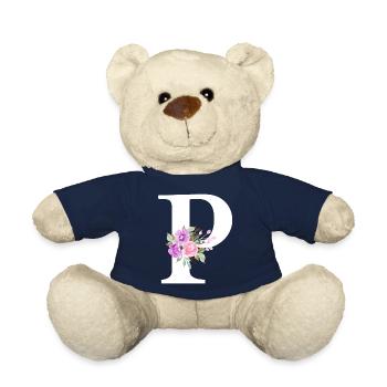 Lila Blumenbuchstabe p - Teddy - French Navy - Vorne
