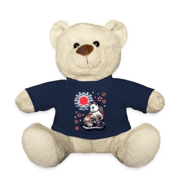 Floral Japanese Kitten Retro Cute Flower Sunset - Teddy - French Navy - Vorne