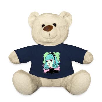 Candy Colored Cartoon Anime Girl - Teddy Bear - french navy - Front