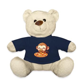 Chimpanzee eating pizza cheese lover - Teddy Bear - french navy - Front