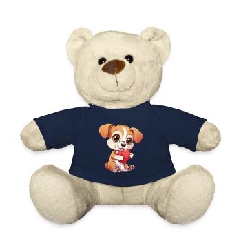 Adorable Puppy Holding Heart - Cute and Lovable - Teddy Bear - french navy - Front