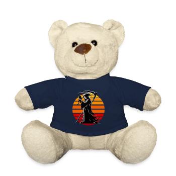 Halloween Chat Grim Reaper Pleine Lune Faux Rétro - Nounours - bleu marine - Devant