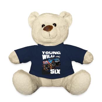 Young, Wild and Six, Monster Truck 6th Birthday - Teddy Bear - french navy - Front