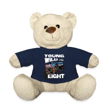 Young, Wild and 8th Birthday Boy Monster Truck - Teddy Bear - french navy - Front