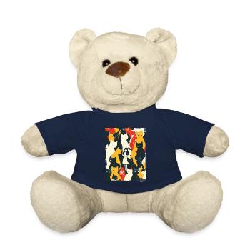 Lady Abstract Art with Cats - Teddy Bear - french navy - Front