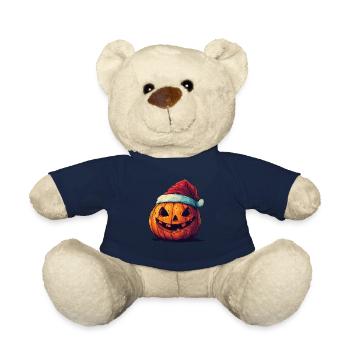 Halloween Geschenk Kürbis mit Weihnachtsmütze Deko - Teddy - French Navy - Vorne
