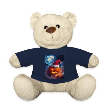 Halloween Geschenk Kürbis mit Weihnachtsmütze Deko - Teddy - French Navy - Vorne