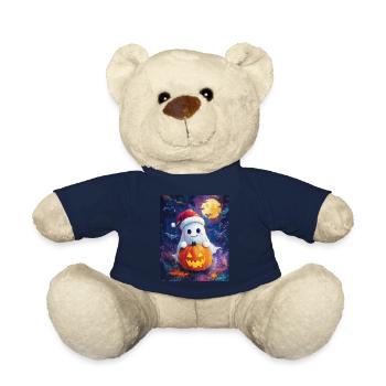 Halloween Geschenk Geist mit Weihnachtsmütze Deko - Teddy - French Navy - Vorne