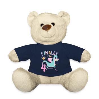 4th birthday Girl Dracon 4 Years Old Gifts - Teddy Bear - french navy - Front