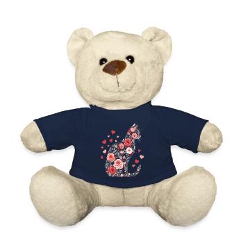 Blumen Katze für Katzen Besitzer und Valentinstag - Teddy - French Navy - Vorne