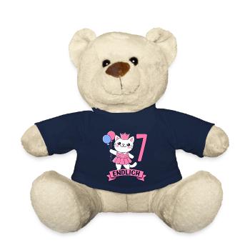 Cat Birthday Motif Finally 7 Years Girl - Teddy Bear - french navy - Front