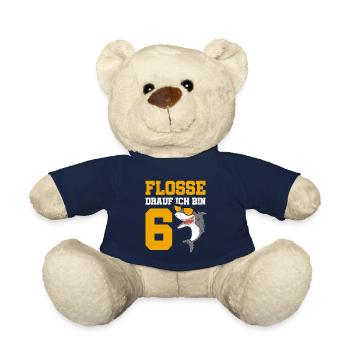 6 Years Shark Birthday Motif Boys Gift - Teddy Bear - french navy - Front