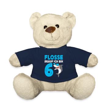 6 Years Shark Birthday Motif Boys Gift - Teddy Bear - french navy - Front