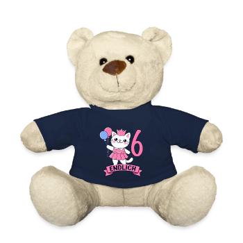 Katze Geburtstagsmotiv Endlich 6 Jahre Mädchen - Teddy - French Navy - Vorne