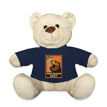 Biber unter Dusche mit lustigem Spruch - Teddy - French Navy - Vorne