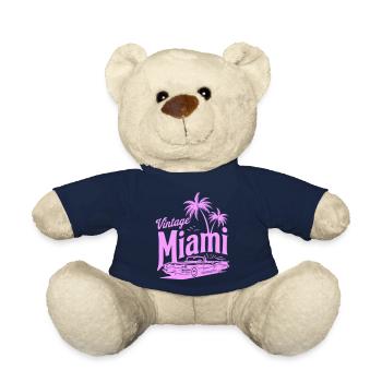 Vintage Miami Pink Palm Trees & Classic Car Design - Teddy Bear - french navy - Front