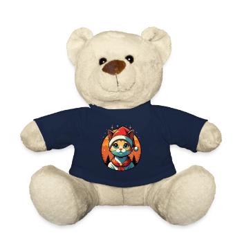 Meowy Christmas - Gift with Cat - Teddy Bear - french navy - Front