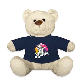 XAVIER - Beau nom de garçon avec licorne cool - Nounours - bleu marine - Devant