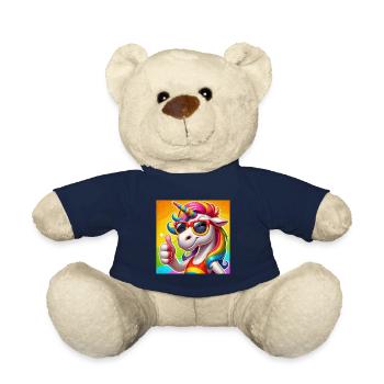 Lustiges Einhorn mit Sonnenbrille - Glitzerspaß - Teddy - French Navy - Vorne