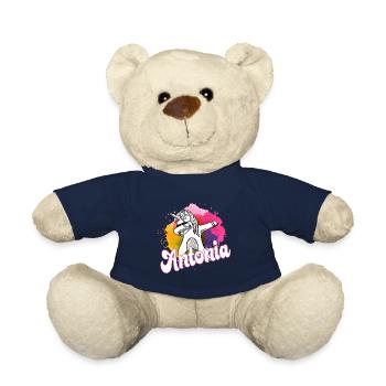 Beautiful name with dabbing unicorn - ANTONIA - Teddy Bear - french navy - Front