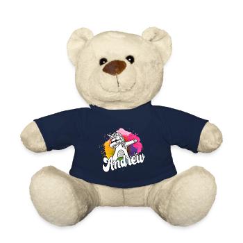 ANDREW - Schöner Jungen Name mit Coolem Einhorn - Teddy - French Navy - Vorne