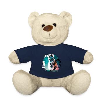 Cat Rooftop Watcher in futuristic cyber city - Teddy Bear - french navy - Front