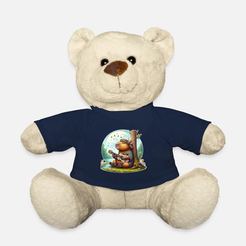 Capybara Guitar Hippie Peace - Teddy Bear - french navy