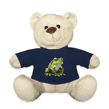 Green Frog - Natural Design - Teddy Bear - french navy - Front