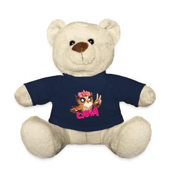LYDIA - Schöner Mädchen Name mit süßer EULE - Teddy - French Navy - Vorne