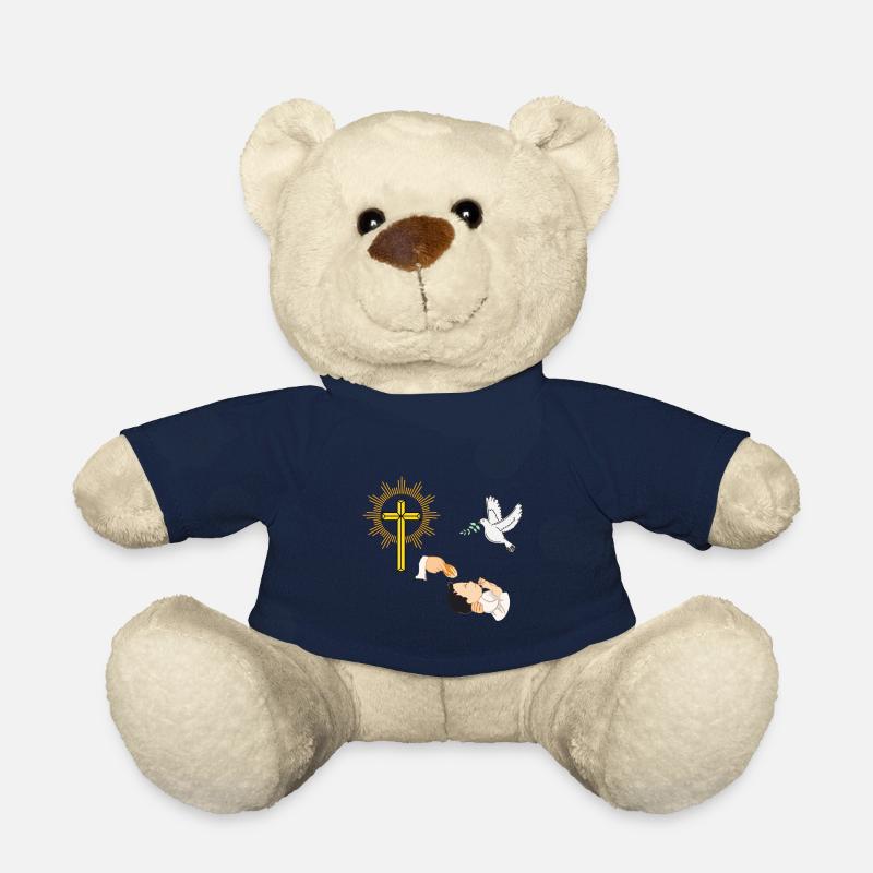 Baptêmes de bébé avec une colombe et une croix - Nounours - bleu marine